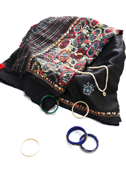 Black modal silk with kantha work