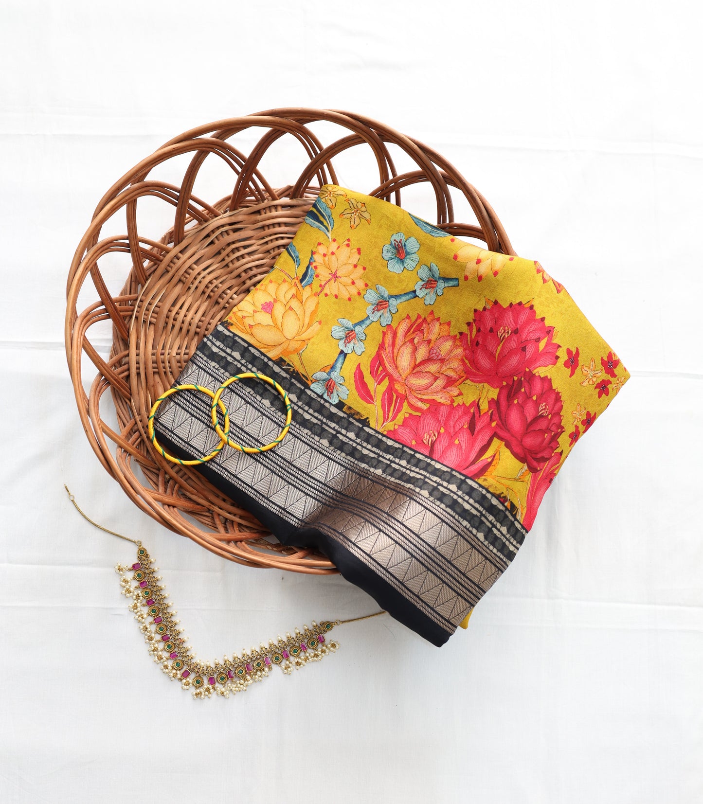Mysore crepe Silk-Black & mustard