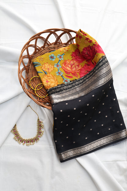 Mysore crepe Silk-Black & mustard