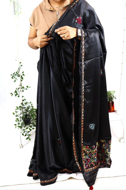 Black modal silk with kantha work