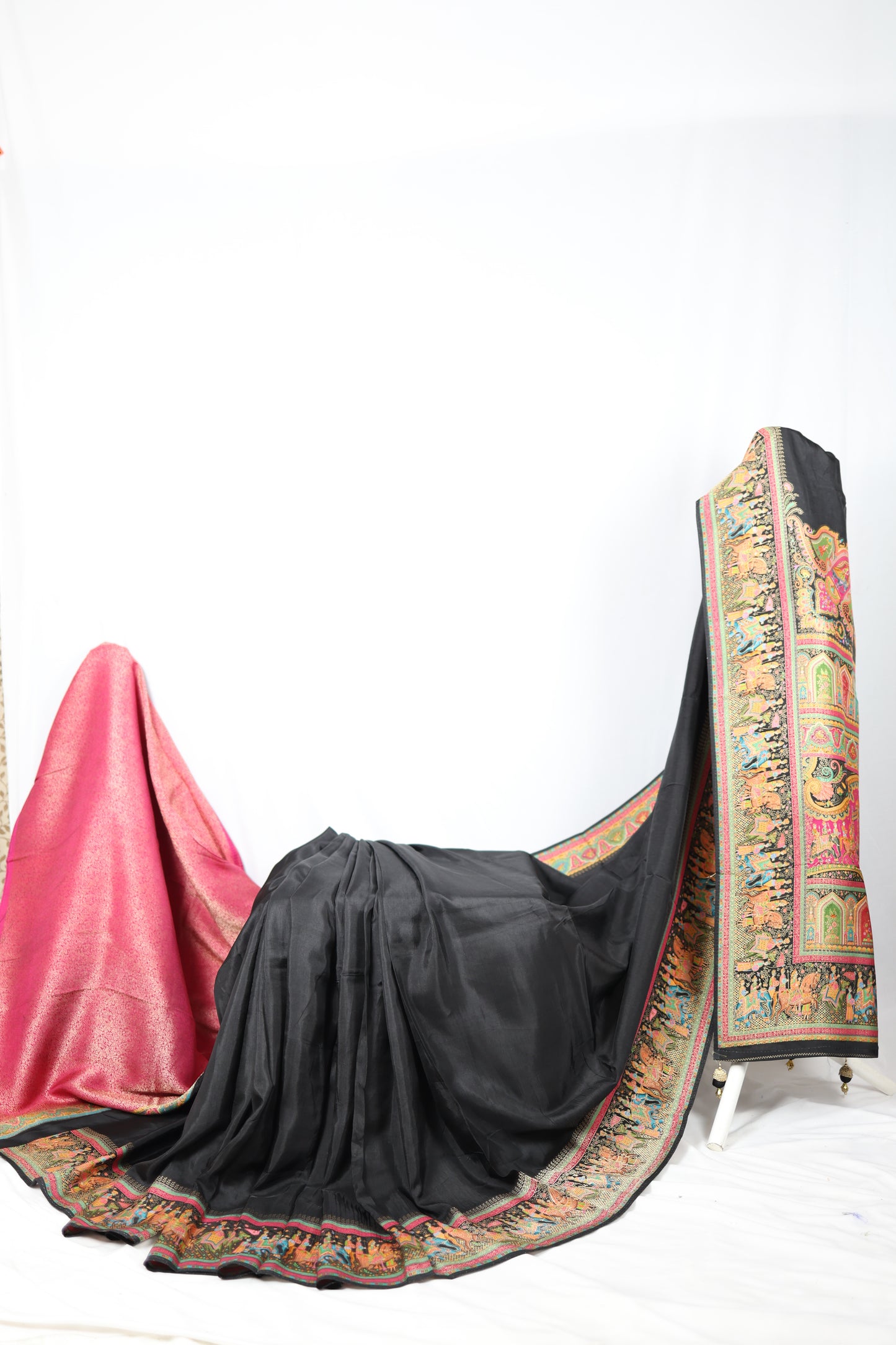 Black Pashmina Silk Saree