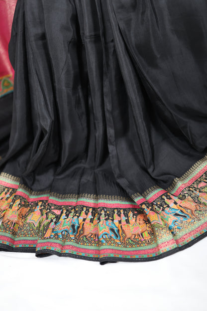 Black Pashmina Silk Saree