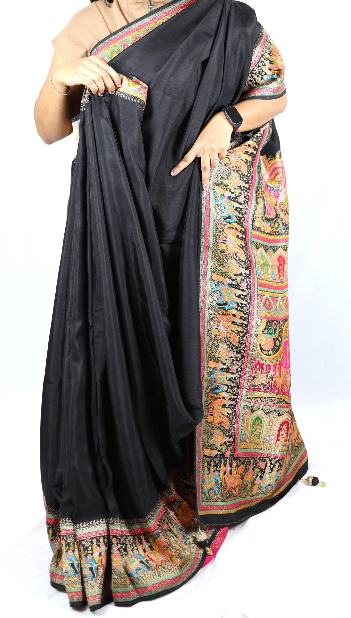 Black Pashmina Silk Saree