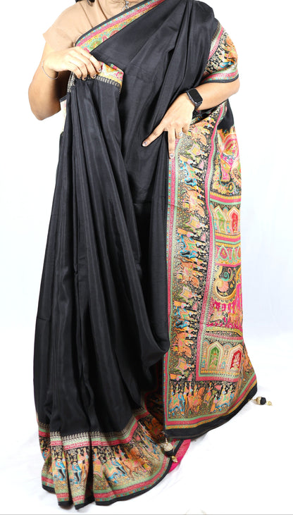 Black Pashmina Silk Saree