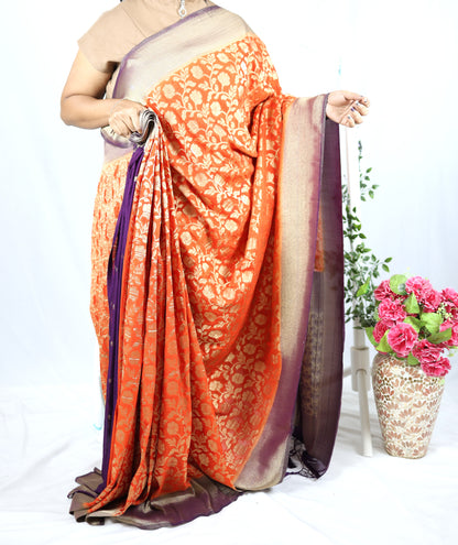 Orange & Purple Banarasi Georgette Saree