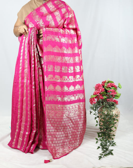 Pink Neetha Ambani premium Viscose silk Saree