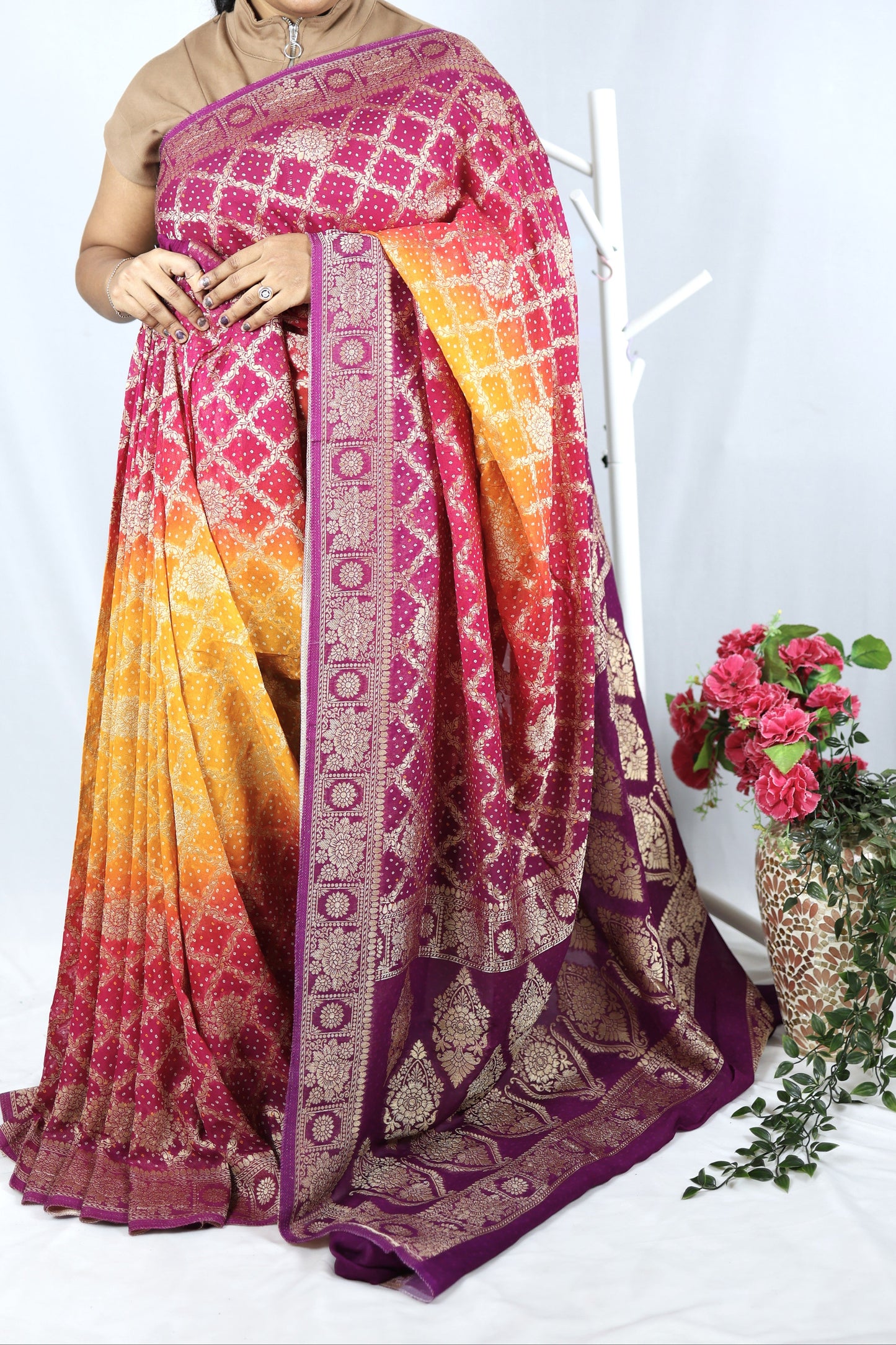 Magenta Pink Banarasi georgette