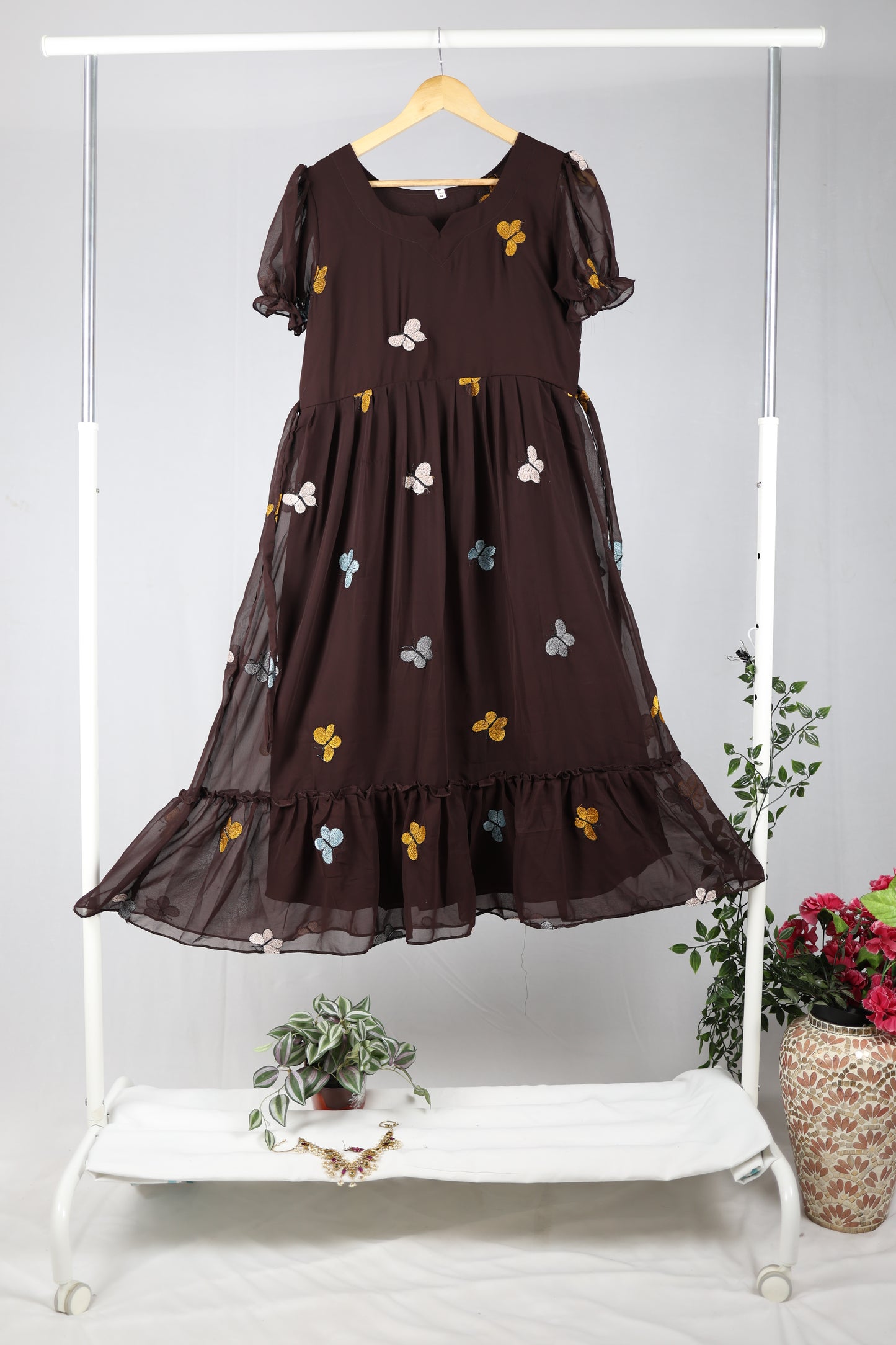 brown-georgette-frock-butterfly-motifs