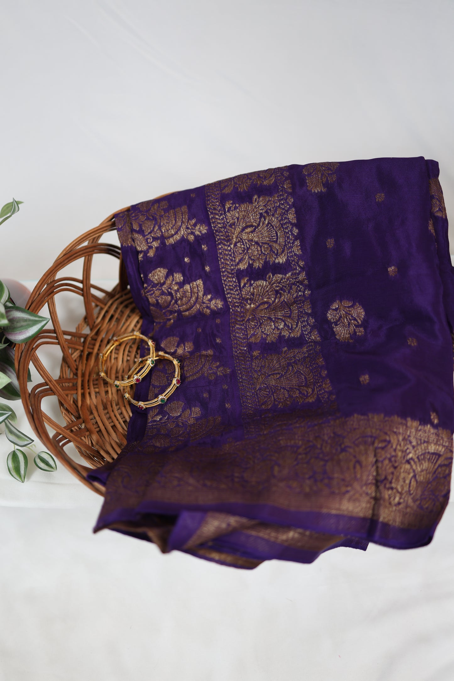 chiffon silk saree with antique zari-Purple