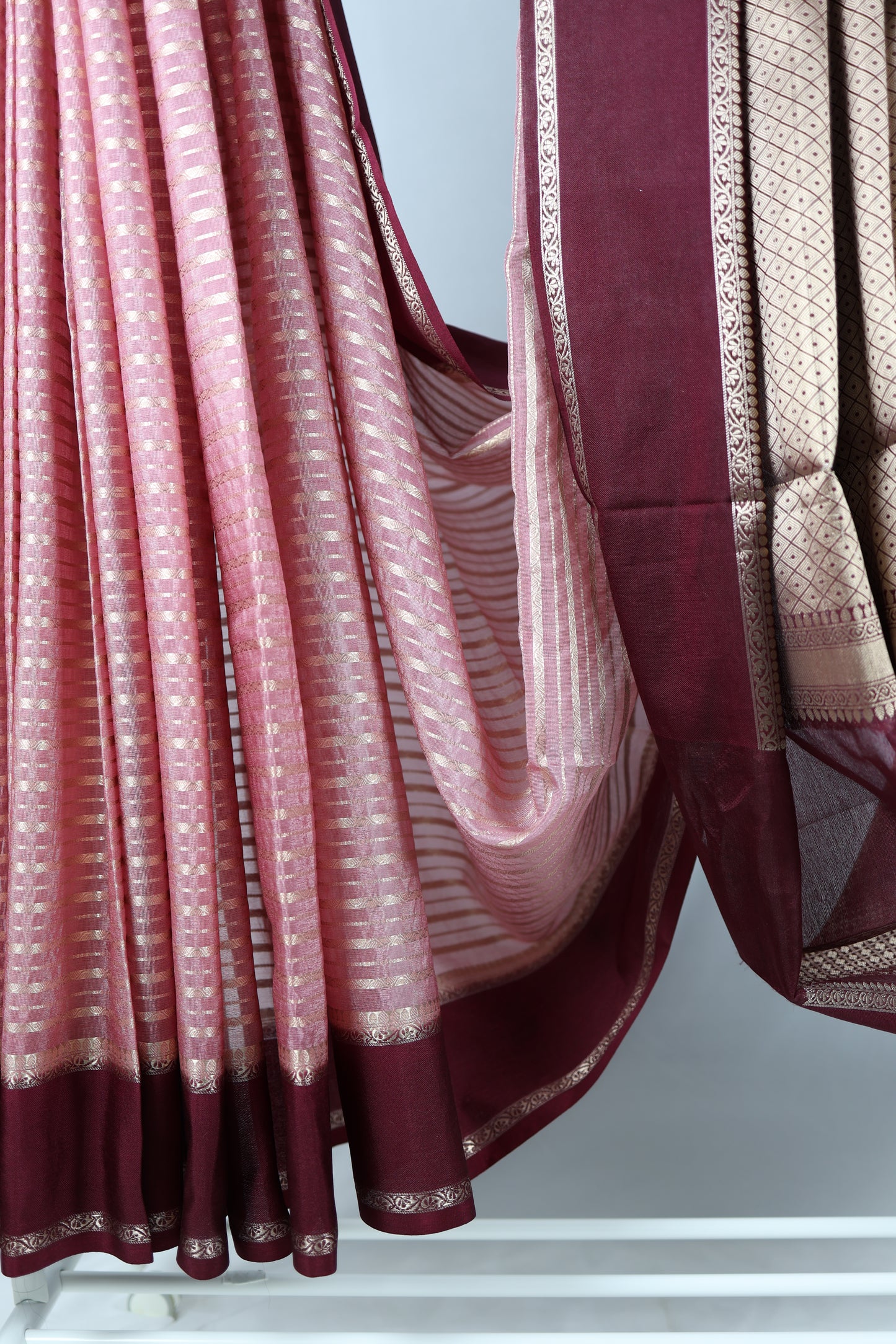 Soft Banarasi raw silk-pink/burgundy colour