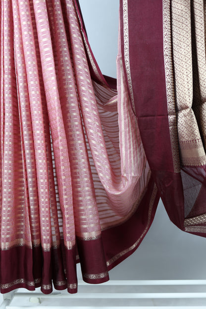 Soft Banarasi raw silk-pink/burgundy colour