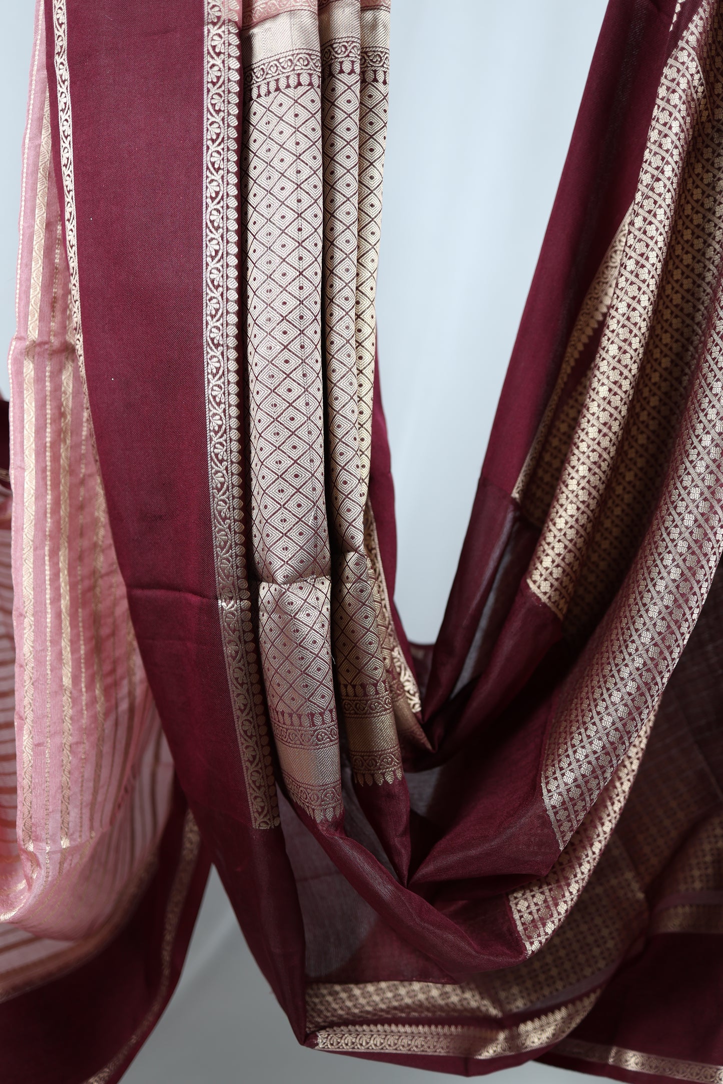 Soft Banarasi raw silk-pink/burgundy colour