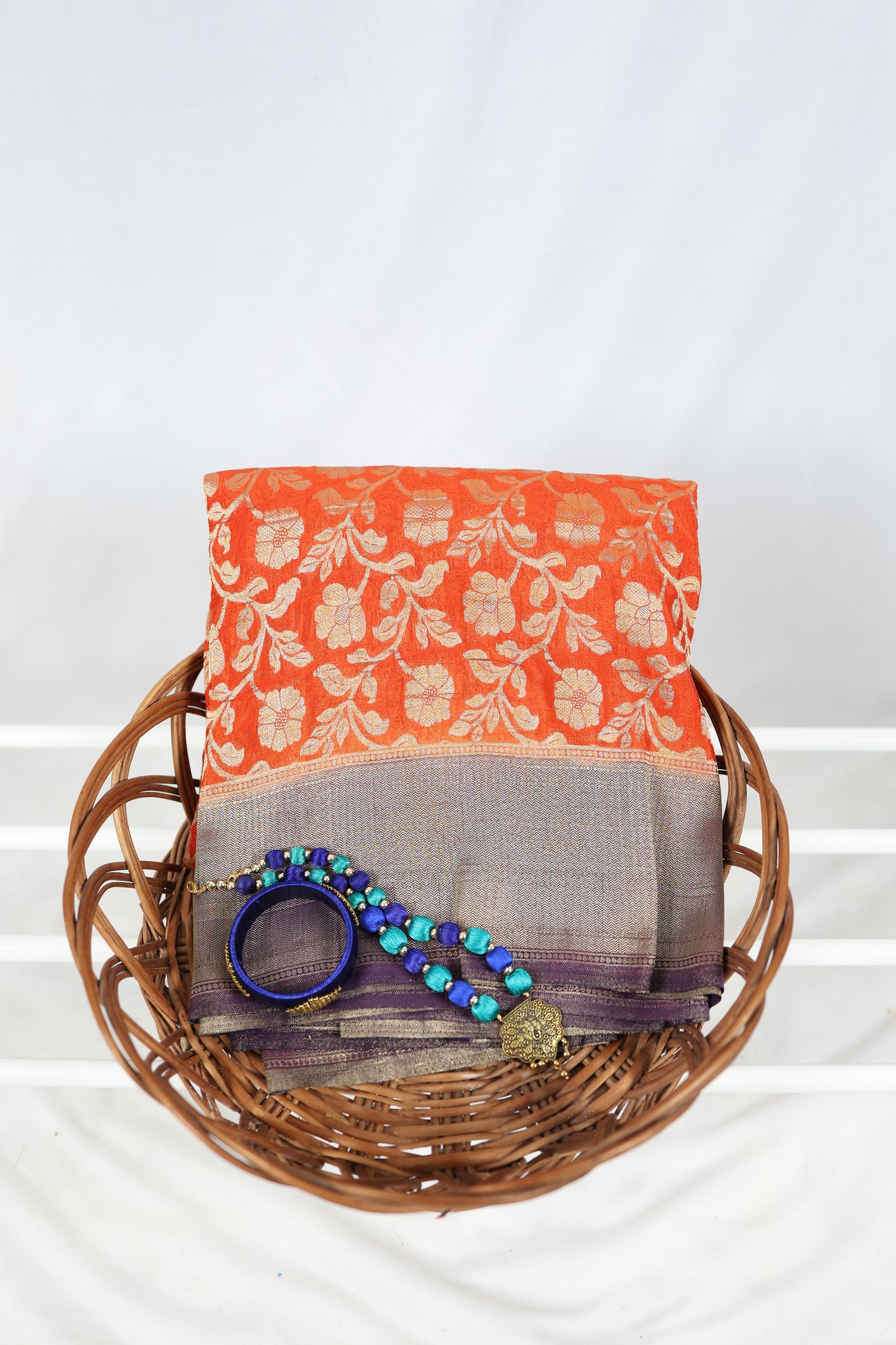 Orange & Purple Banarasi Georgette Saree