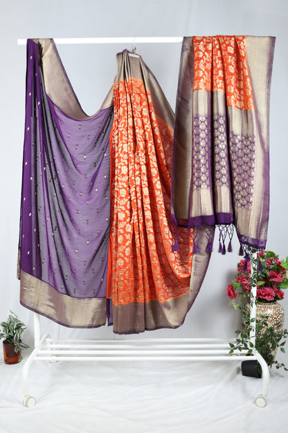 Orange & Purple Banarasi Georgette Saree