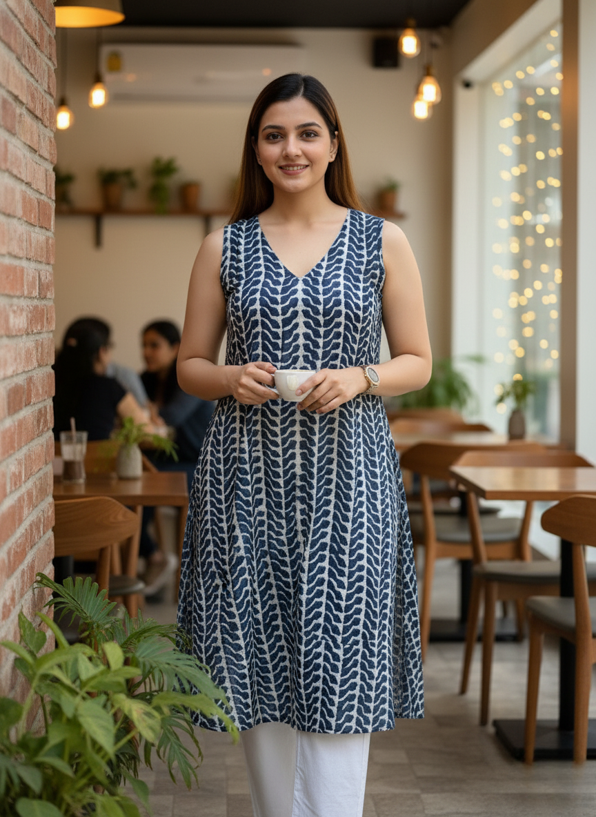 Blue Cotton Kurti (with Sleeves)