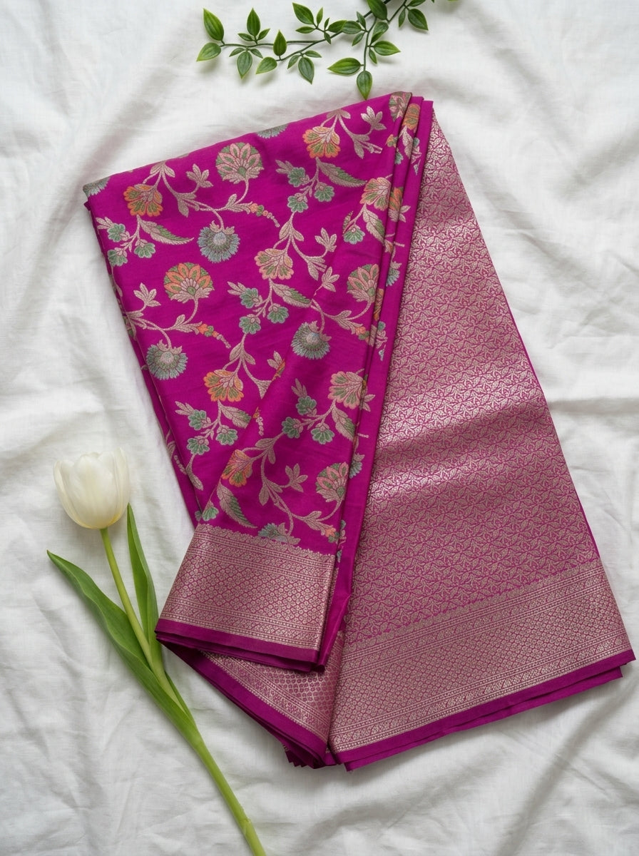 Banaras Katan Silk with Jaal weaving