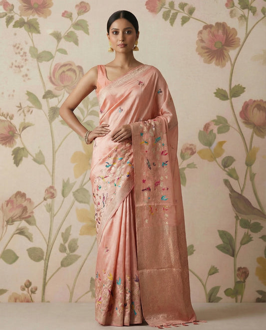 Banaras Mashru katan saree-Peach Pink