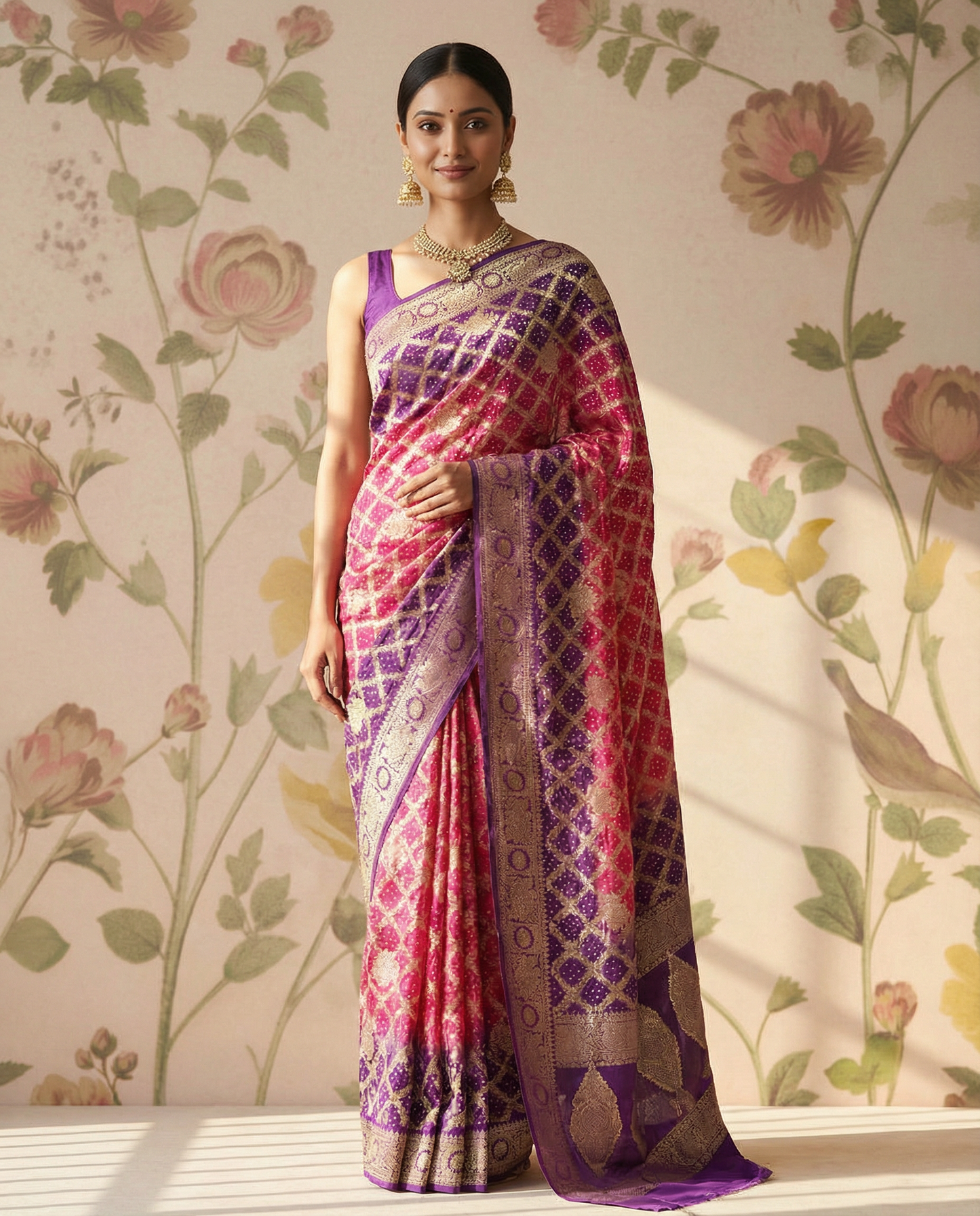 Banaras georgette Jaal work-Purple & pink