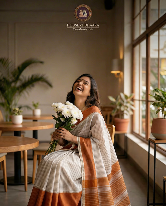 Beige & brown Managalagiri temple border saree