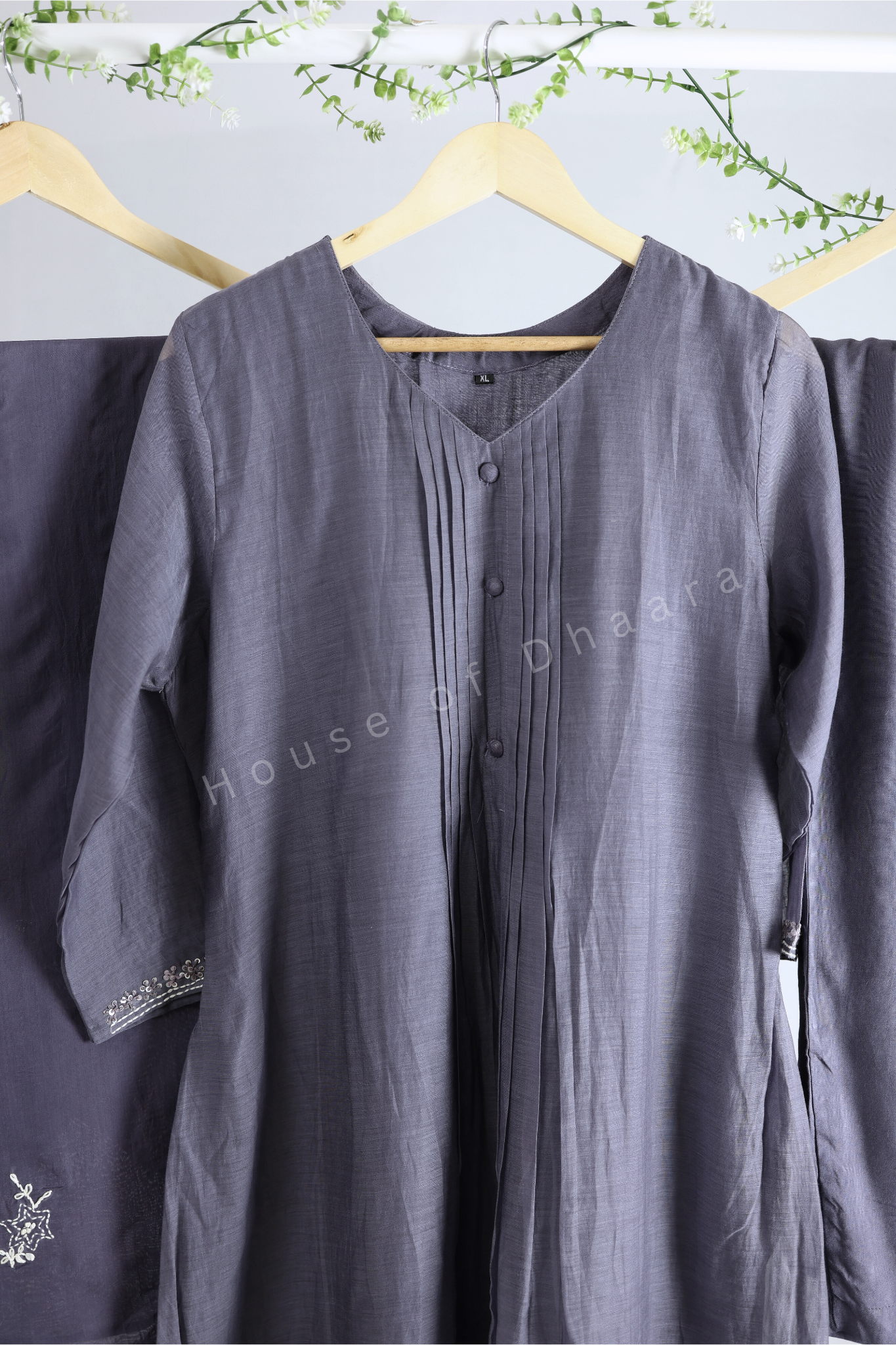 Grey Mulchanderi Kurti Set