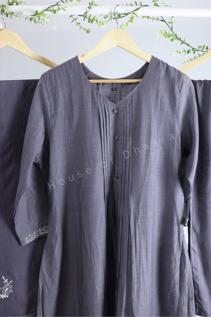 Grey Mulchanderi Kurti Set