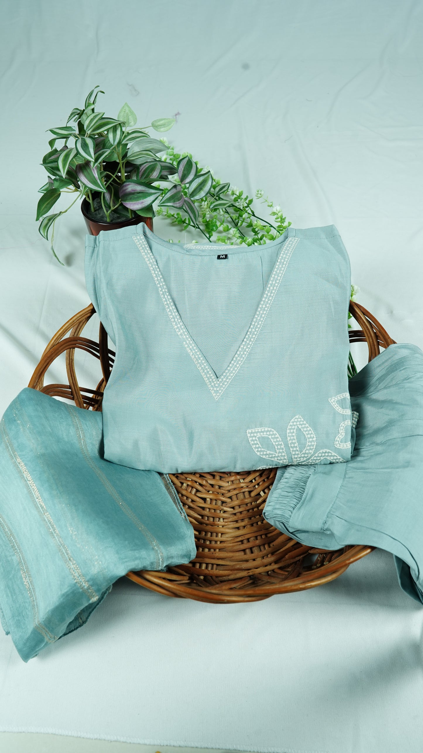 Pastel Blue Muslin Kurti Set