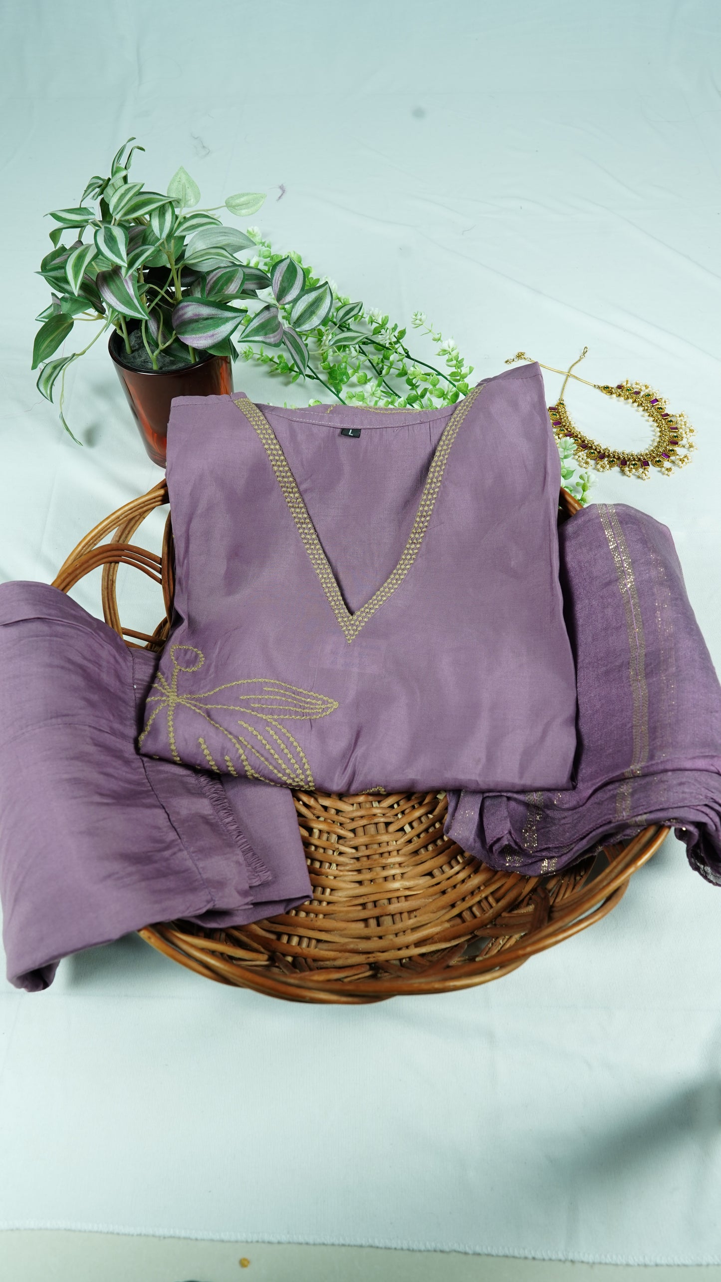 Mauve Muslin Kurti Set