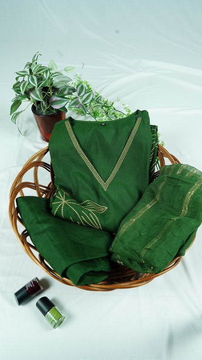 Bottle Green muslin Kurti set