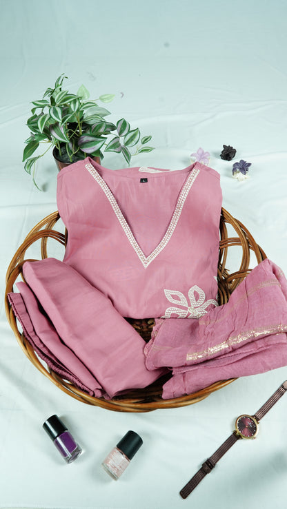 Onion pink Muslin Kurti set