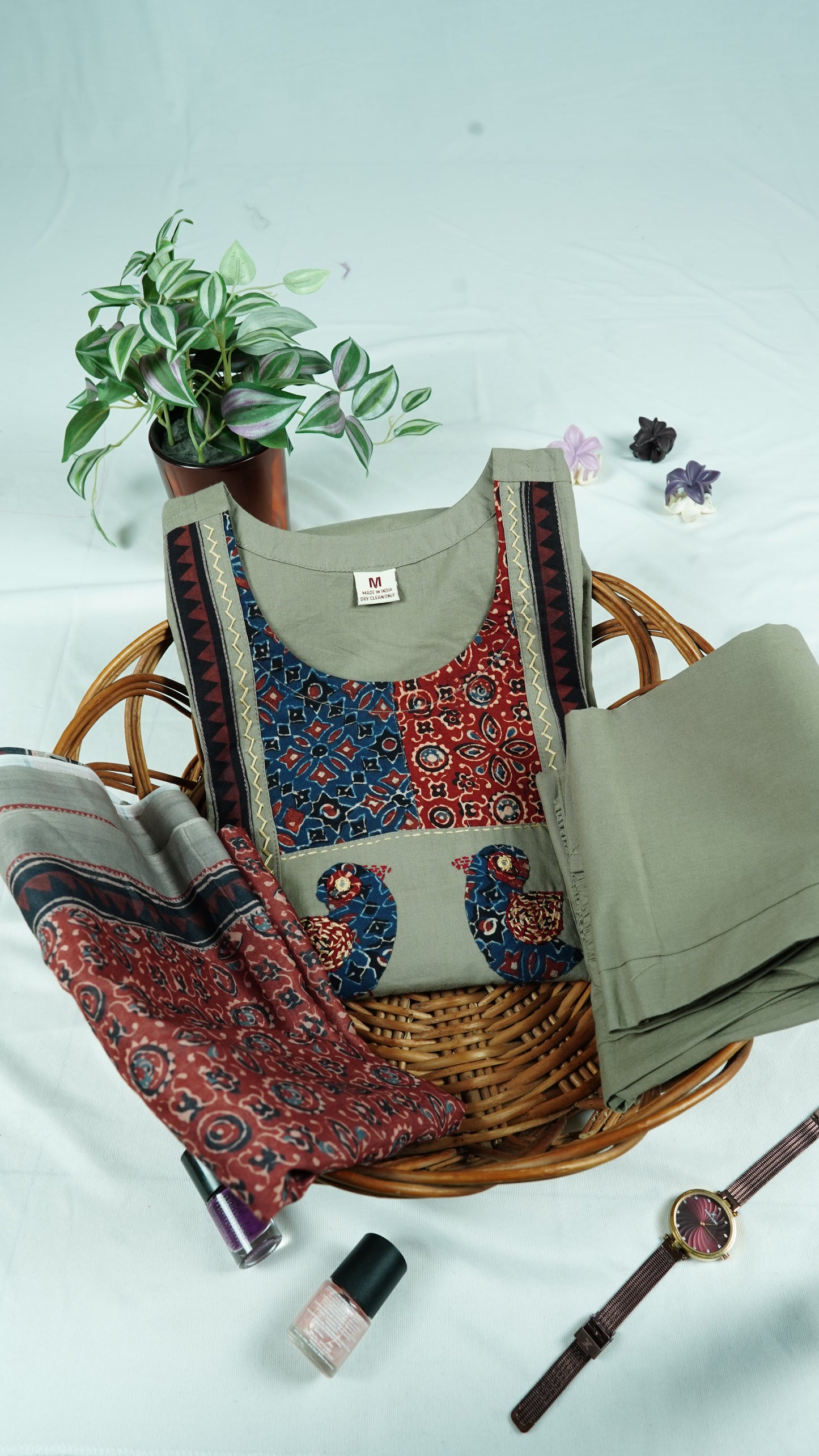 Grey Pure Cotton Kurti Set with Yoke Design
