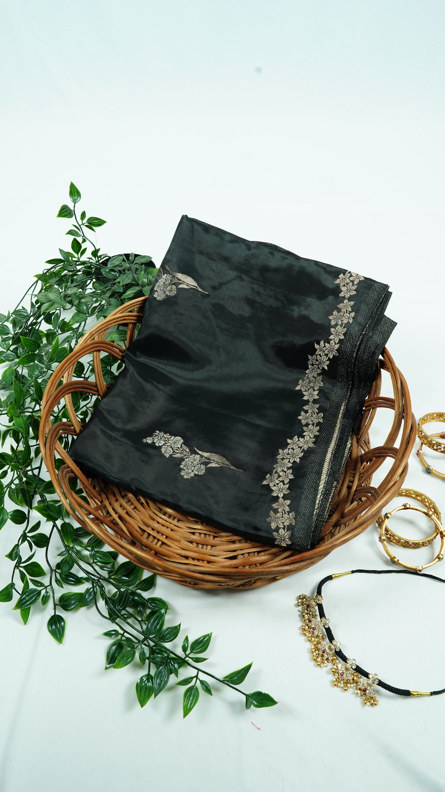 Black Viscose Crepe silk saree