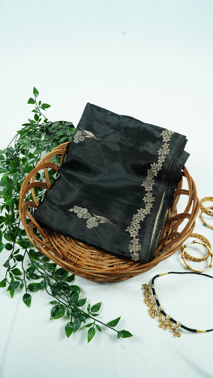 Black Viscose Crepe silk saree