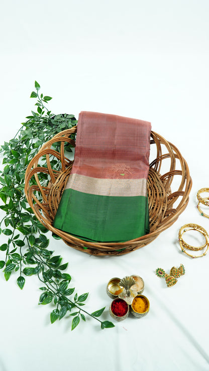 Copper Venkatagiri Pattu Saree With Green Border