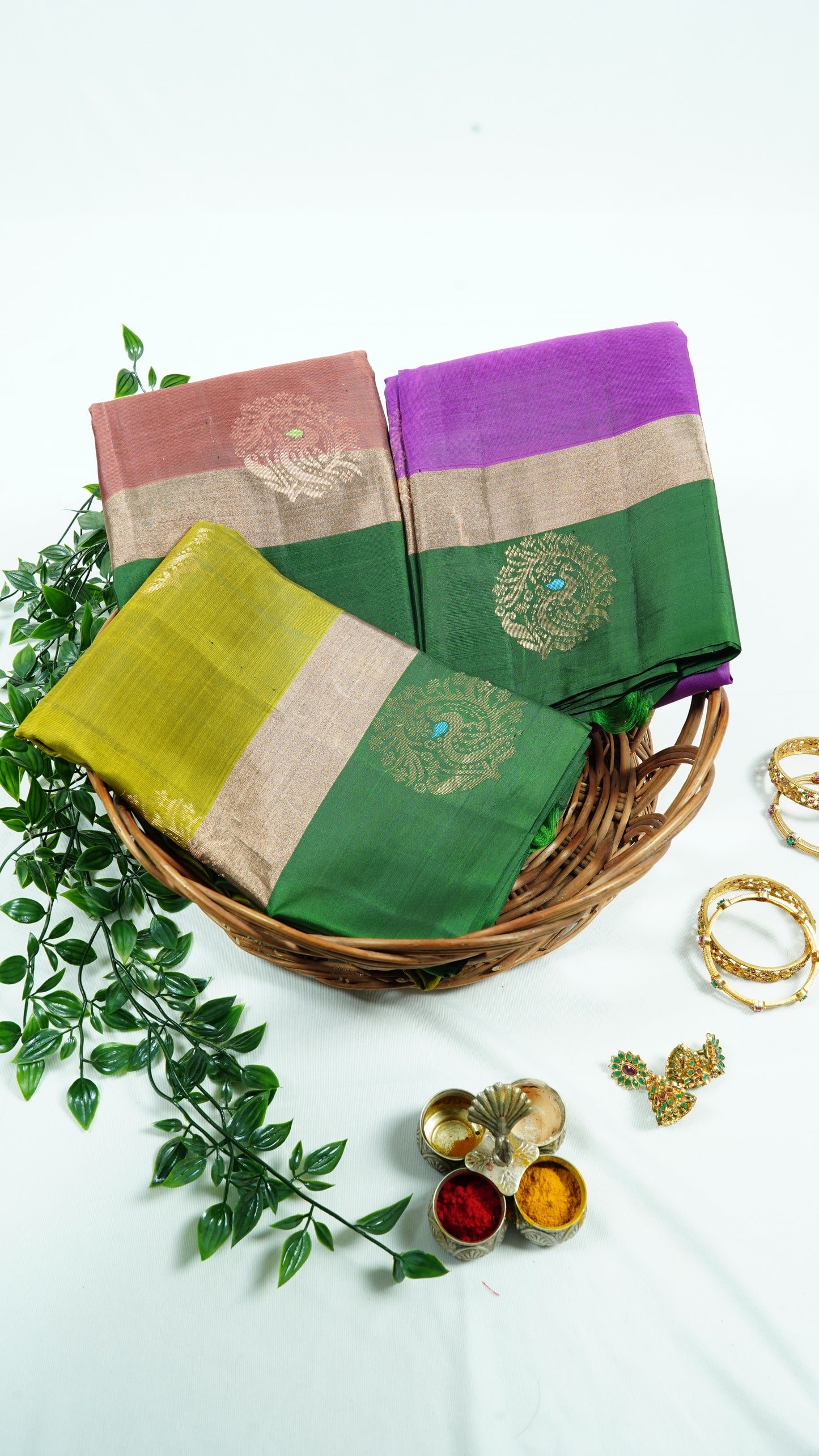 Copper Venkatagiri Pattu Saree With Green Border