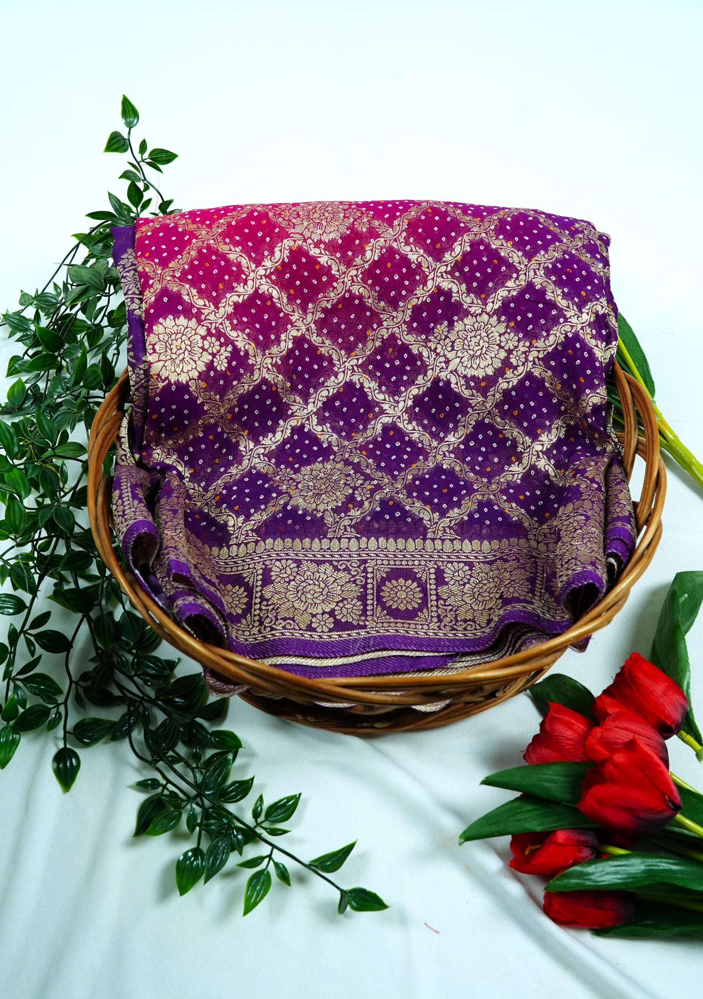 Banaras georgette Jaal work-Purple & pink