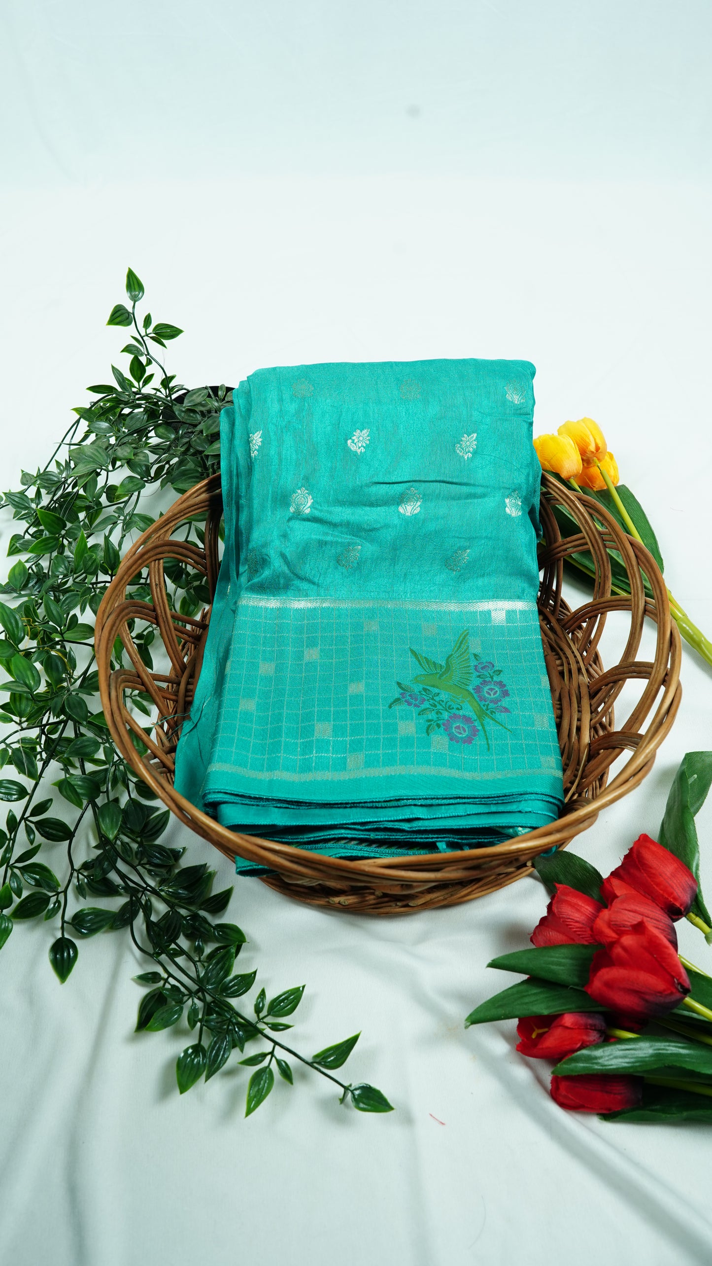 Green Muga Silk Designer Saree