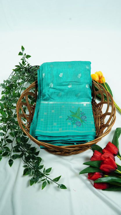 Green Muga Silk Designer Saree