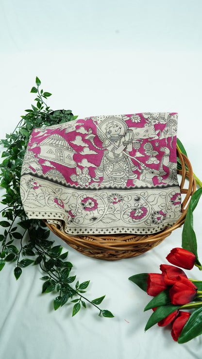 Pink Cotton Kalamkari Sarees