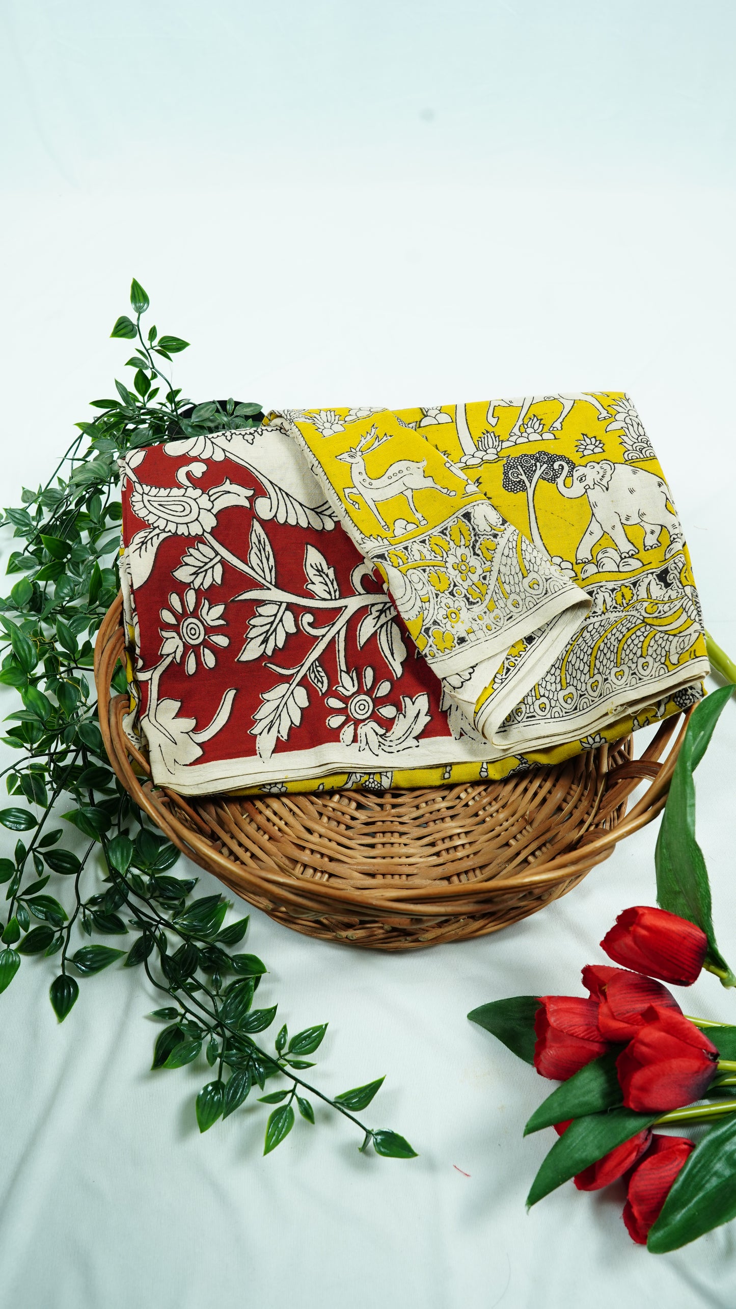 Yellow Cotton Kalamkari Sarees