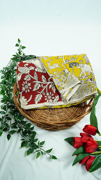 Yellow Cotton Kalamkari Sarees