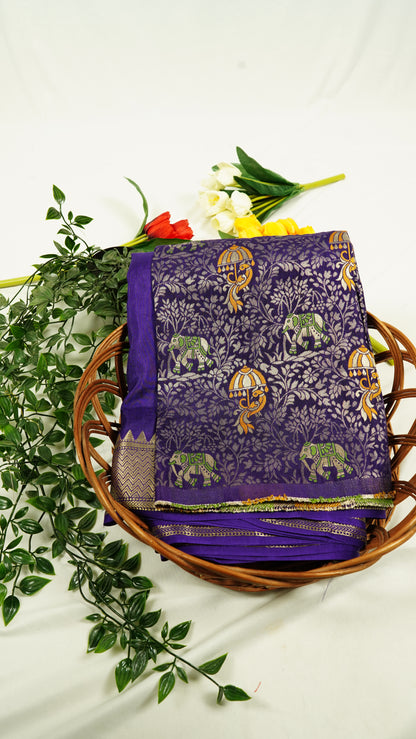 Viscose silk saree with Meenakari blouse-purple