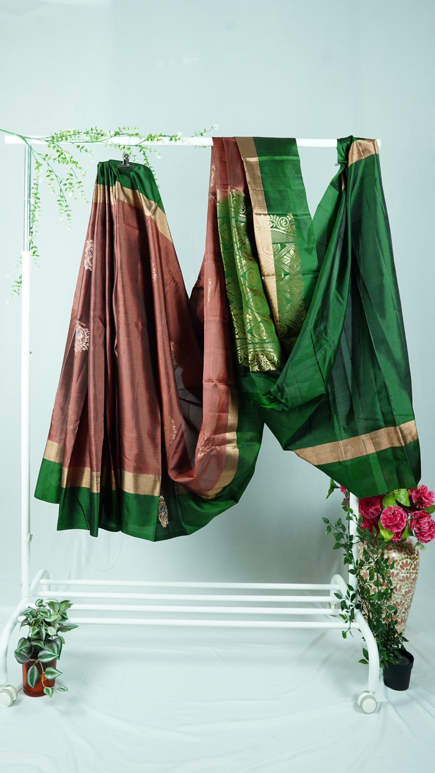 Copper Venkatagiri Pattu Saree With Green Border