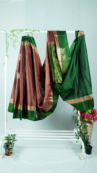 Copper Venkatagiri Pattu Saree With Green Border