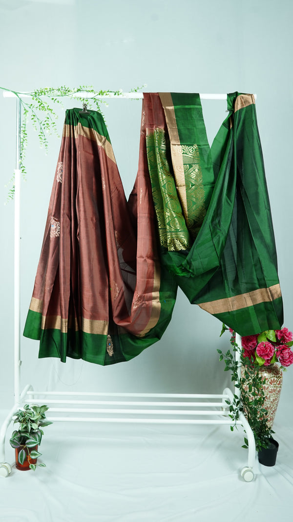 Copper Venkatagiri Pattu Saree With Green Border