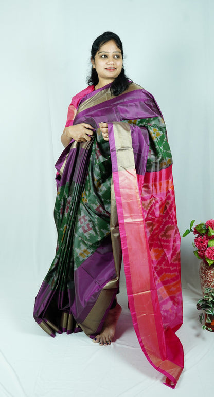 Venkatagiri Sico pattu (Light weight) - Green & Pink