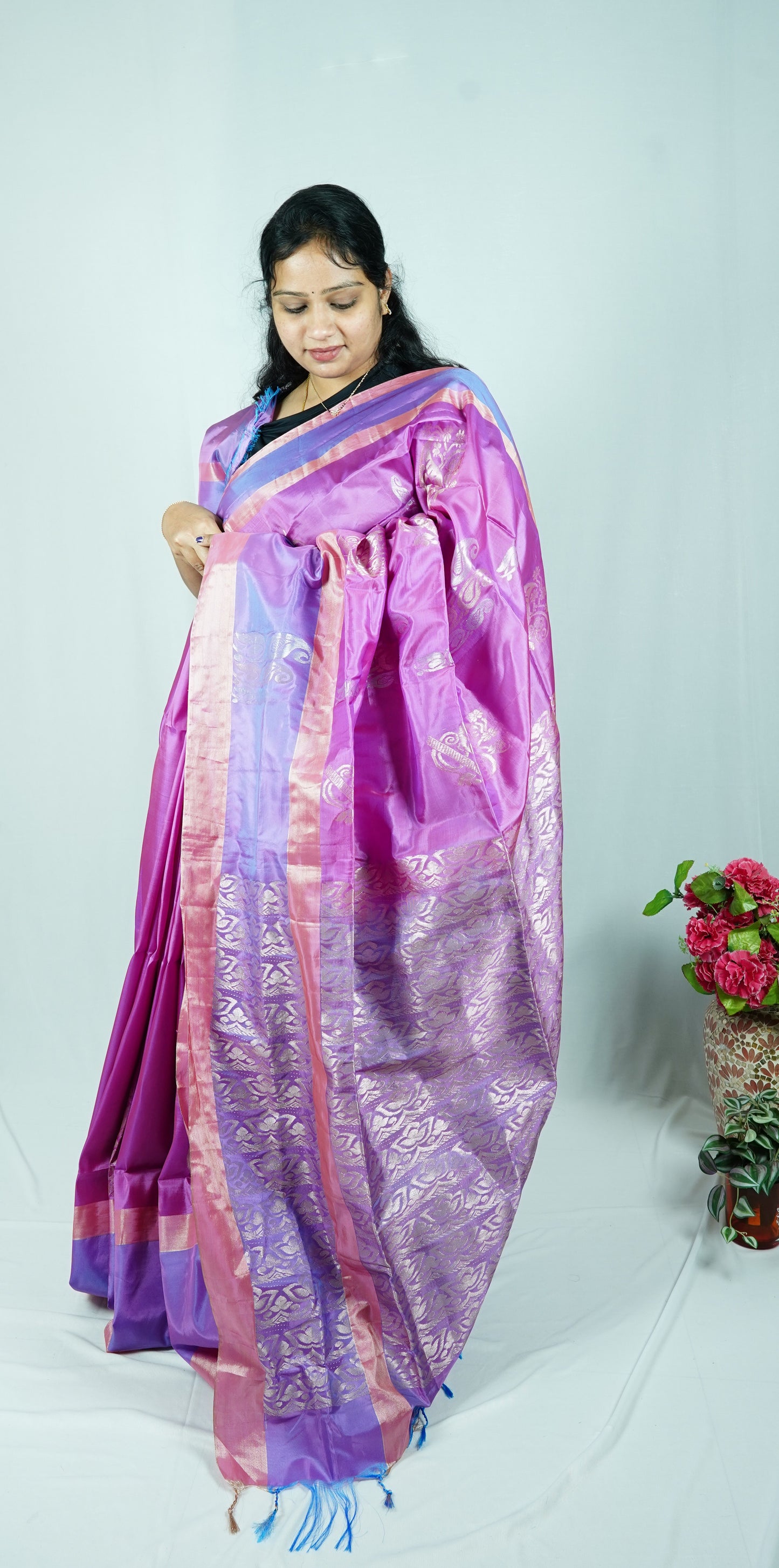 Pink venkatagiri Sico polyester pattu