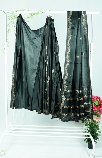 Black Viscose Crepe silk saree