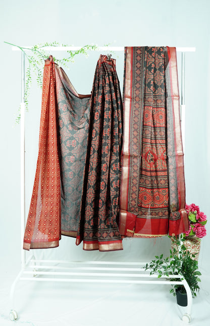 Black & Red Dola Silk (Printed Saree)