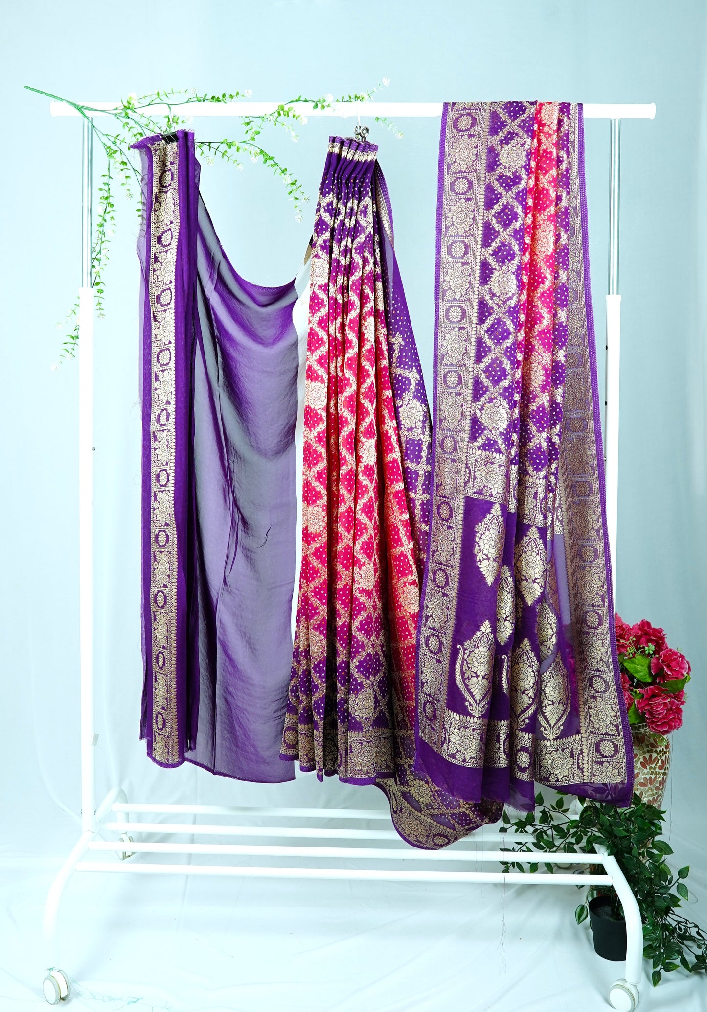 Banaras georgette Jaal work-Purple & pink
