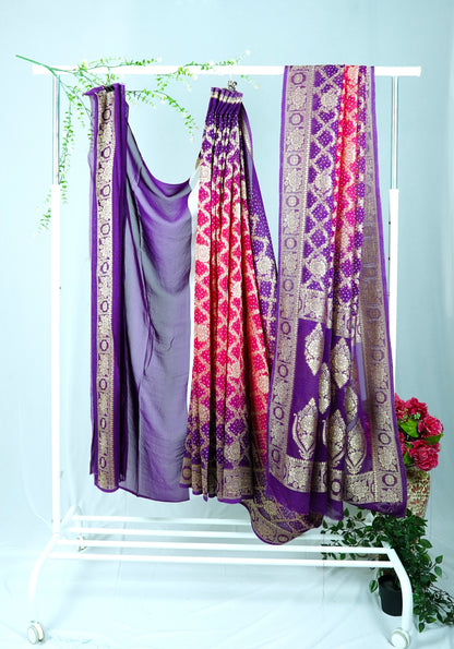 Banaras georgette Jaal work-Purple & pink